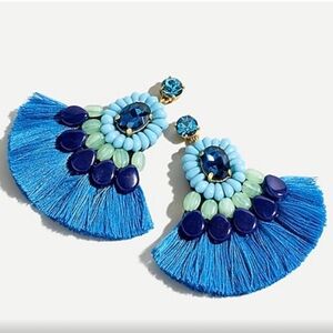 NWT J. Crew Resin Beaded Fringe Earrings, color blue